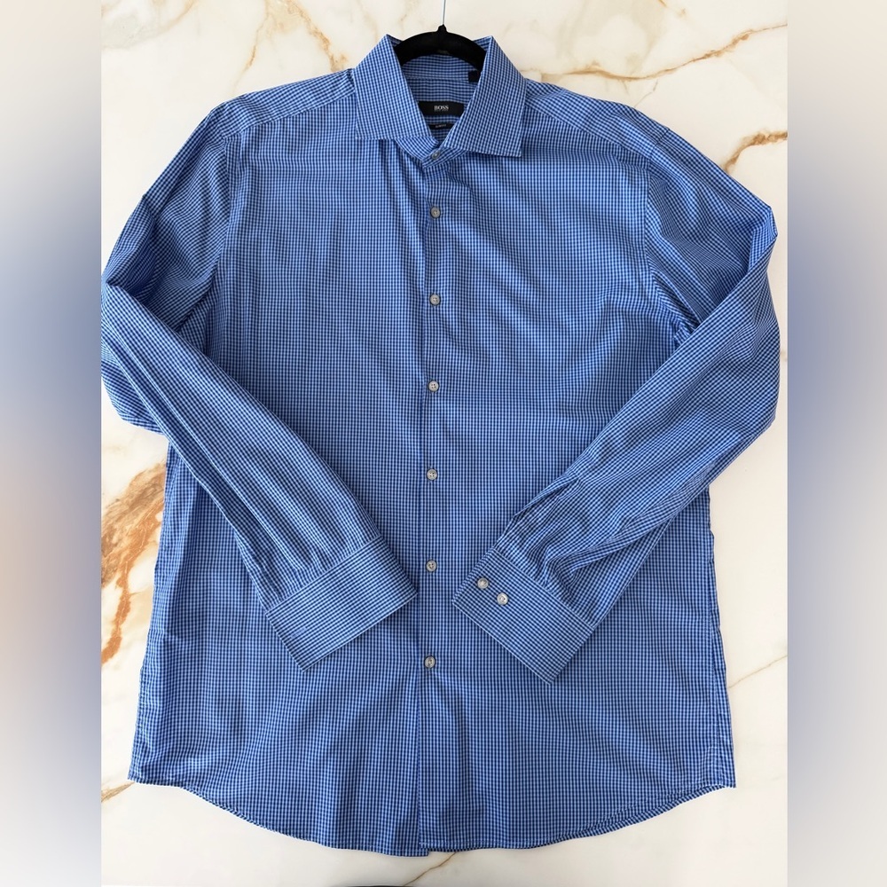 HUGO Blue Gingham Dress Shirt 43/17